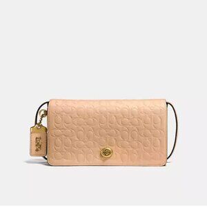 Coach Tan Embossed Dinky In Signature Leather Crossbody Purse